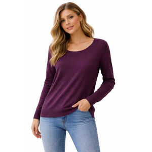 Lafayette 148 NY 100% Wool Sweater Size L Plum Purple Lightweight Knit